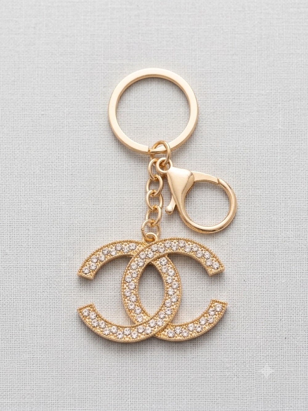 Gold Crystal Interlocking Logo Keychain